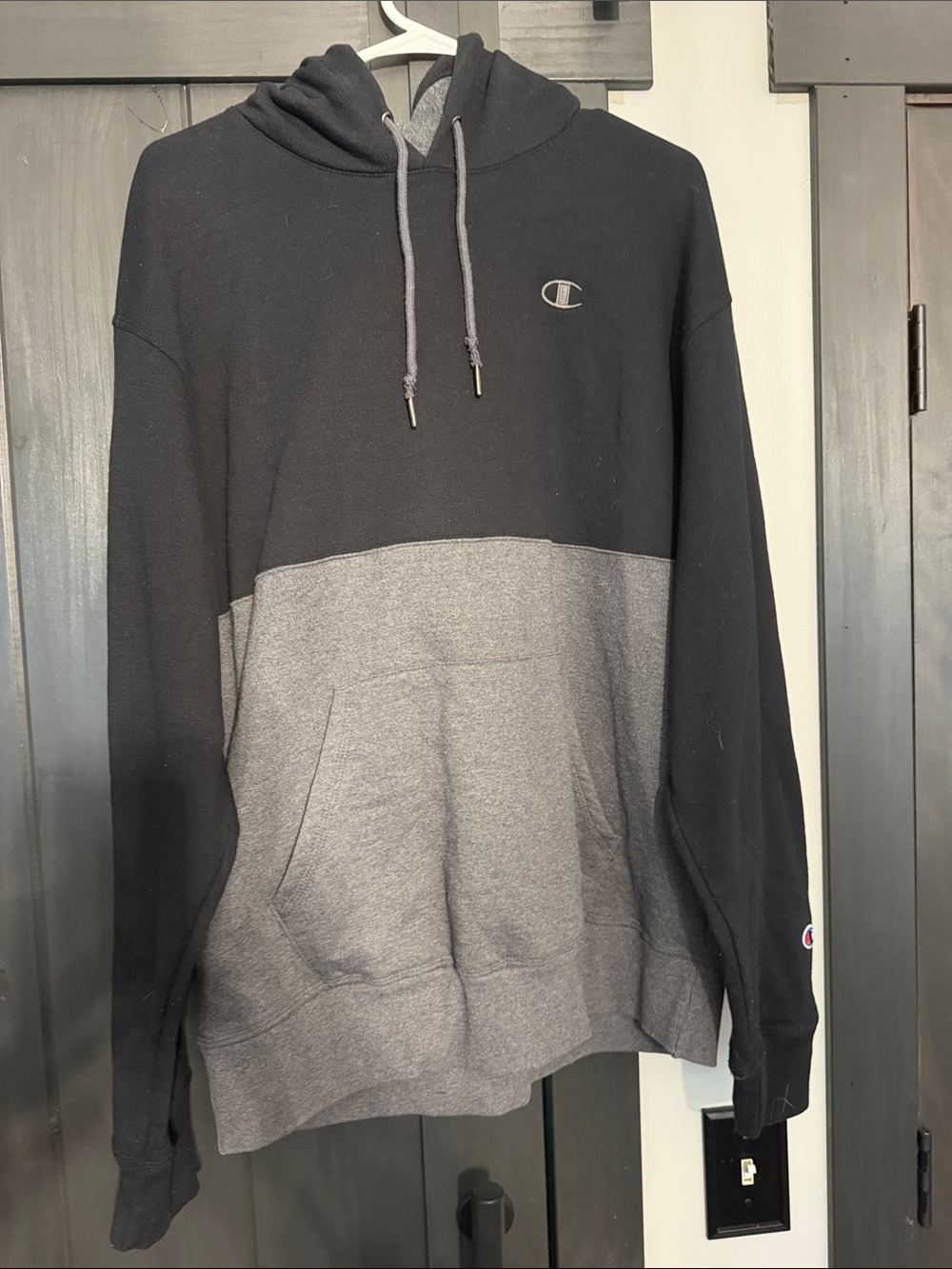 Champion Men’s Black and Gray Colorblock Hoodie